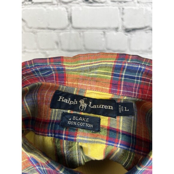 Ralph Lauren Madras Plaid Short Sleeve Button Down Shirt Men Large Blake - Picture 6 of 6
